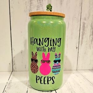 Green Bunny "Peeps" Glass Jar